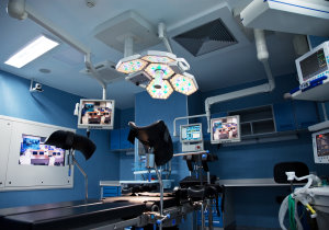 urology surgery room with lights  and monitors on